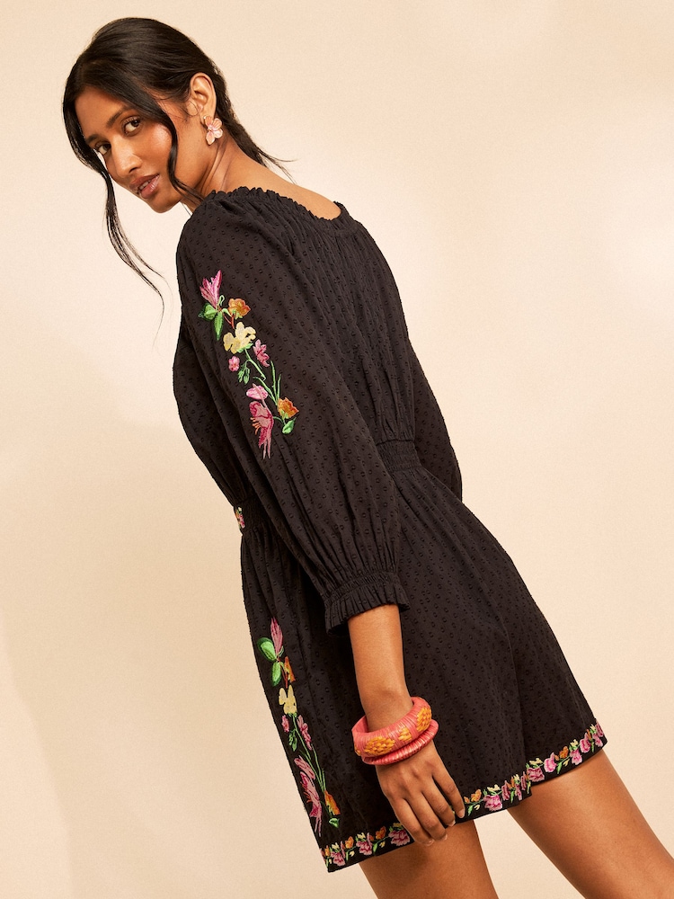 Love & Roses Black Floral Embroidered Long Sleeve Playsuit - Image 4 of 4