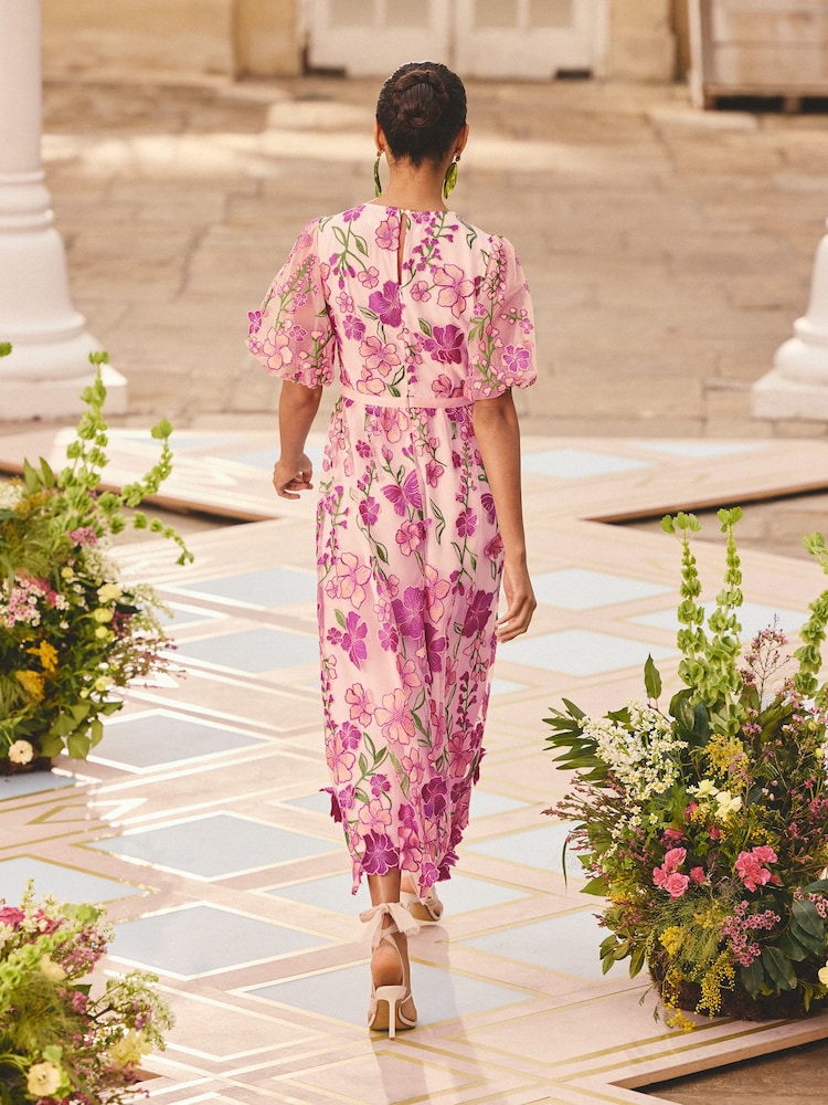 Love & Roses Floral Lace Puff Sleeve Midi Dress - Bild 4 von 4