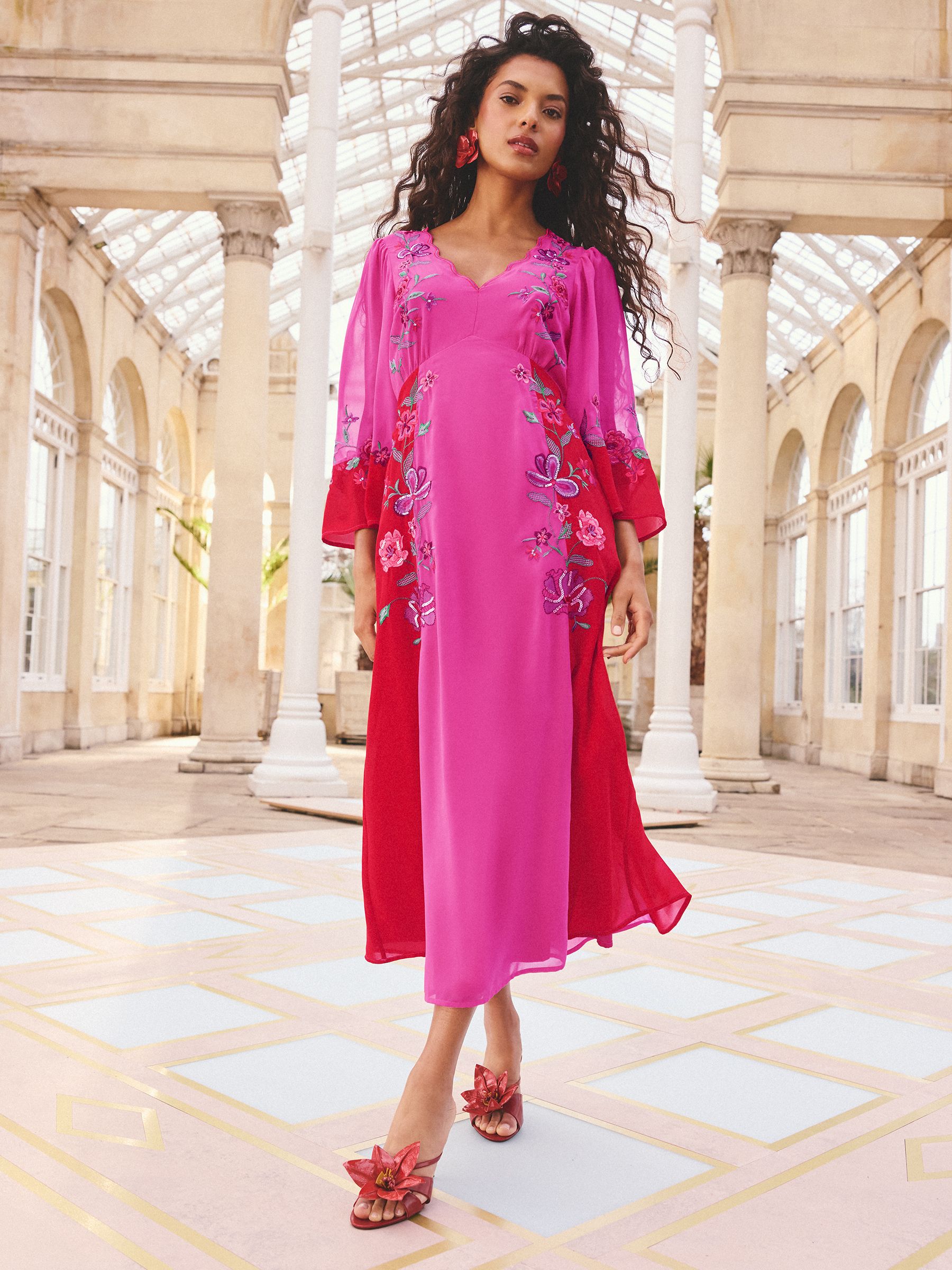 Buy Love & Roses x RHS Pink Embellished Floral Kimono Sleeve Midi