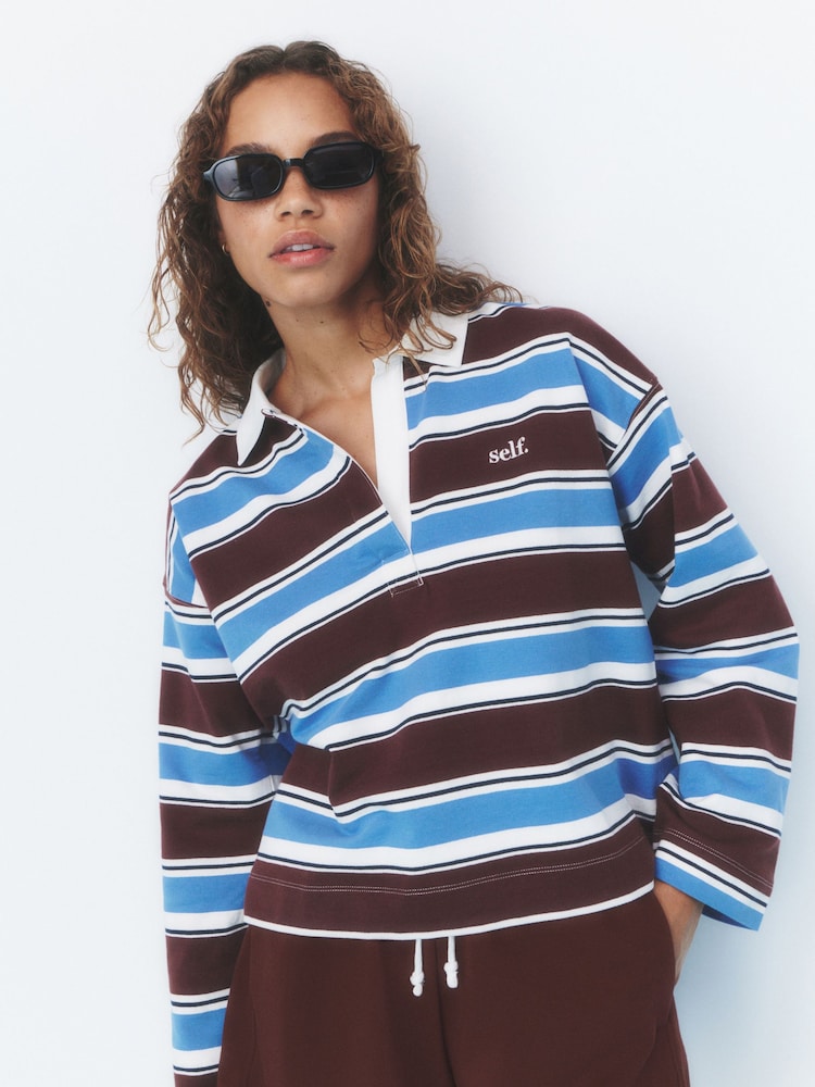 self. Blue/Brown Striped Rugby Style Shirt - Image 1 of 8