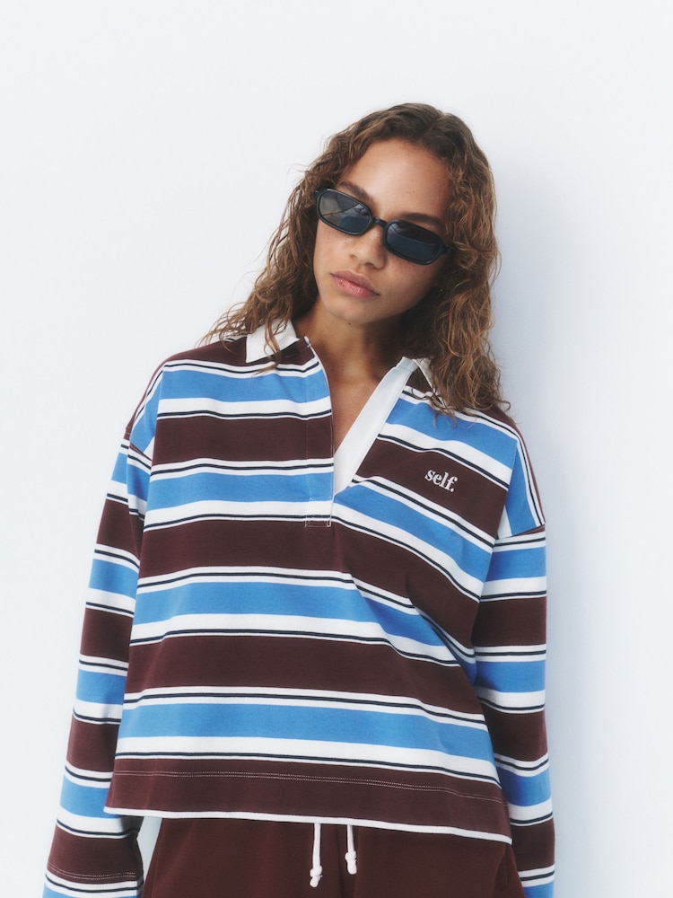 self. Blue/Brown Striped Rugby Style Shirt - Image 2 of 8
