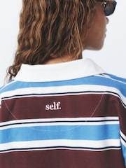 self. Blue/Brown Striped Rugby Style Shirt - Image 5 of 8