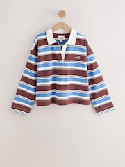 self. Blue/Brown Striped Rugby Style Shirt - Image 6 of 8