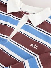 self. Blue/Brown Striped Rugby Style Shirt - Image 7 of 8