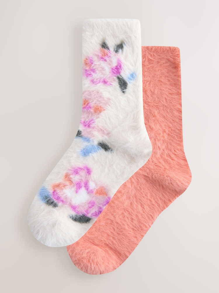 Apricot Floral Superhairy Cosy Socks 2 Pack - Image 1 of 5 Apricot Floral Superhairy Cosy Socks 2 Pack - Image 1 of 5