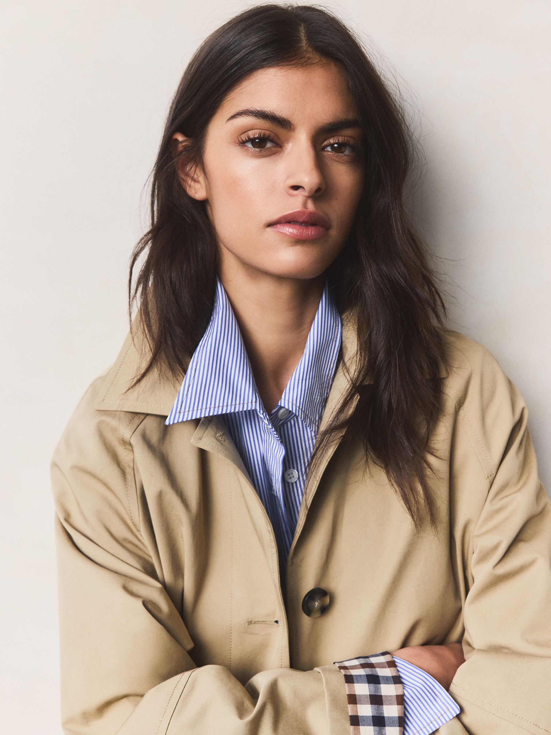 Buy BHOEM Camel Oversized Check Lining Cotton Trench Coat from