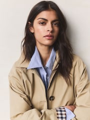 Oversized Check Lining Cotton Trench Coat - Imaginea 2 din 6