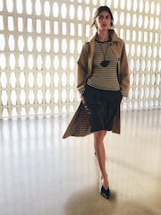 Oversized Check Lining Cotton Trench Coat - Imaginea 4 din 6