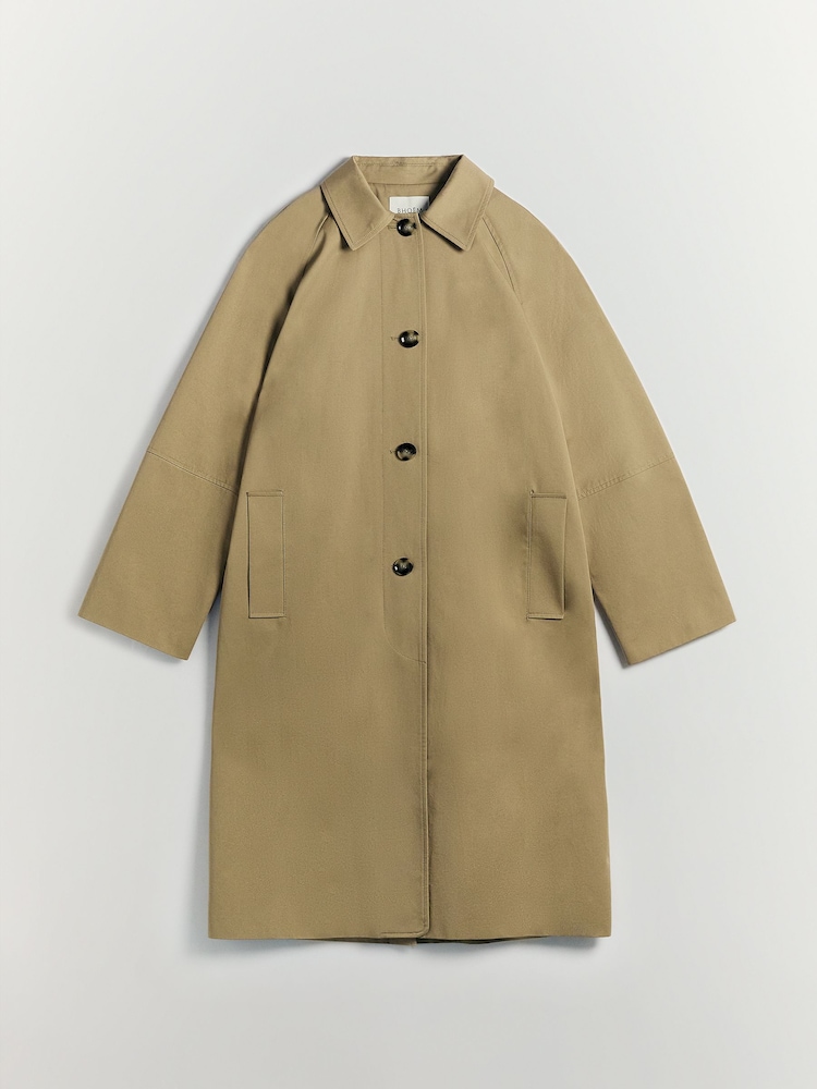 Oversized Check Lining Cotton Trench Coat - Imaginea 6 din 6