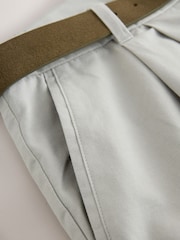 Light Grey Relaxed Tapered Fit Cotton/Linen Trousers With Leather Belt - Image 11 of 12