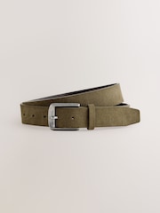 Light Grey Relaxed Tapered Fit Cotton/Linen Trousers With Leather Belt - Image 12 of 12