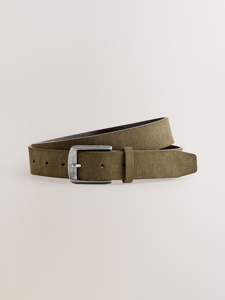 Light Grey Relaxed Tapered Fit Cotton/Linen Trousers With Leather Belt - Image 12 of 12