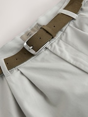 Light Grey Relaxed Tapered Fit Cotton/Linen Trousers With Leather Belt - Image 8 of 12