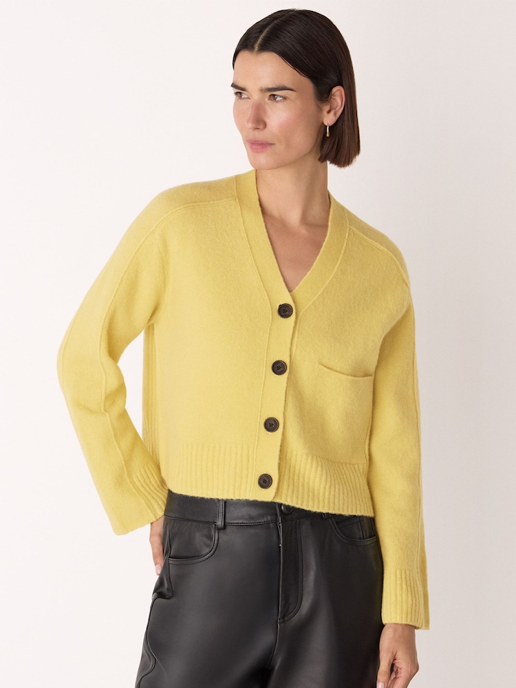 Whistles Yellow Wool Mix Pocket Cardigan - Image 1 of 5