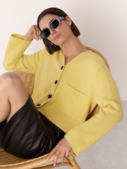Whistles Yellow Wool Mix Pocket Cardigan - Image 4 of 5