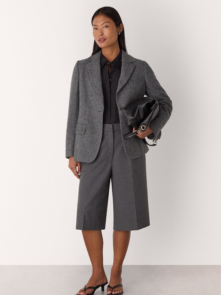 Whistles Grey Petite Herringbone Wool Blend Blazer - Image 1 of 5