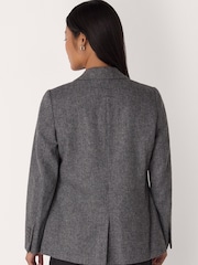 Whistles Grey Petite Herringbone Wool Blend Blazer - Image 2 of 5