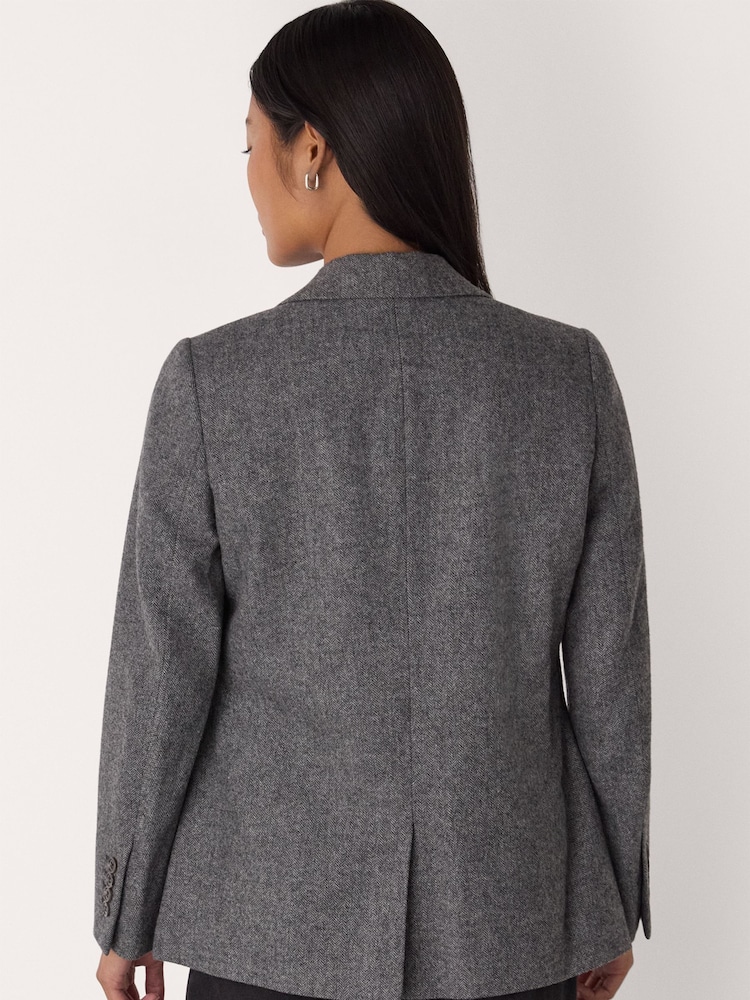 Whistles Grey Petite Herringbone Wool Blend Blazer - Image 2 of 5