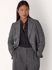 Whistles Grey Petite Herringbone Wool Blend Blazer - Image 3 of 5
