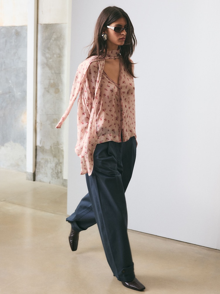 BHOEM Pink Scarf Detail Flowy Printed Blouse - Kuva 2 / 5