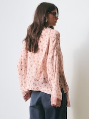 BHOEM Pink Scarf Detail Flowy Printed Blouse - Kuva 3 / 5