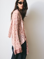 BHOEM Pink Scarf Detail Flowy Printed Blouse - Kuva 4 / 5