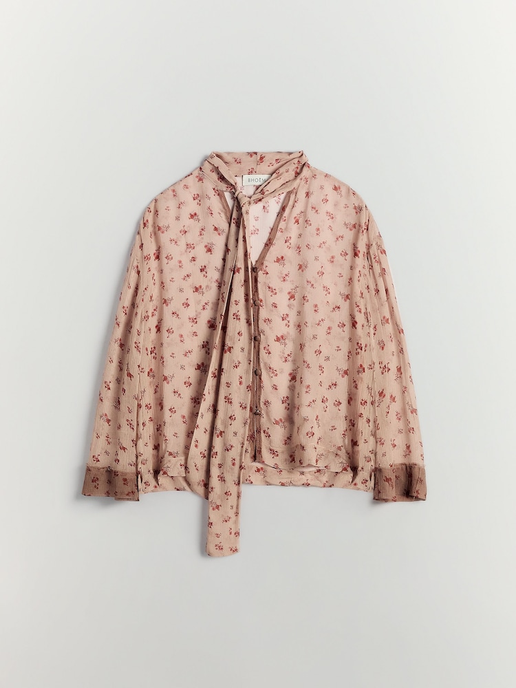 BHOEM Pink Scarf Detail Flowy Printed Blouse - Kuva 5 / 5