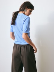 BHOEM Blue Flowy Short Sleeve Knit Polo Shirt - Image 3 of 5