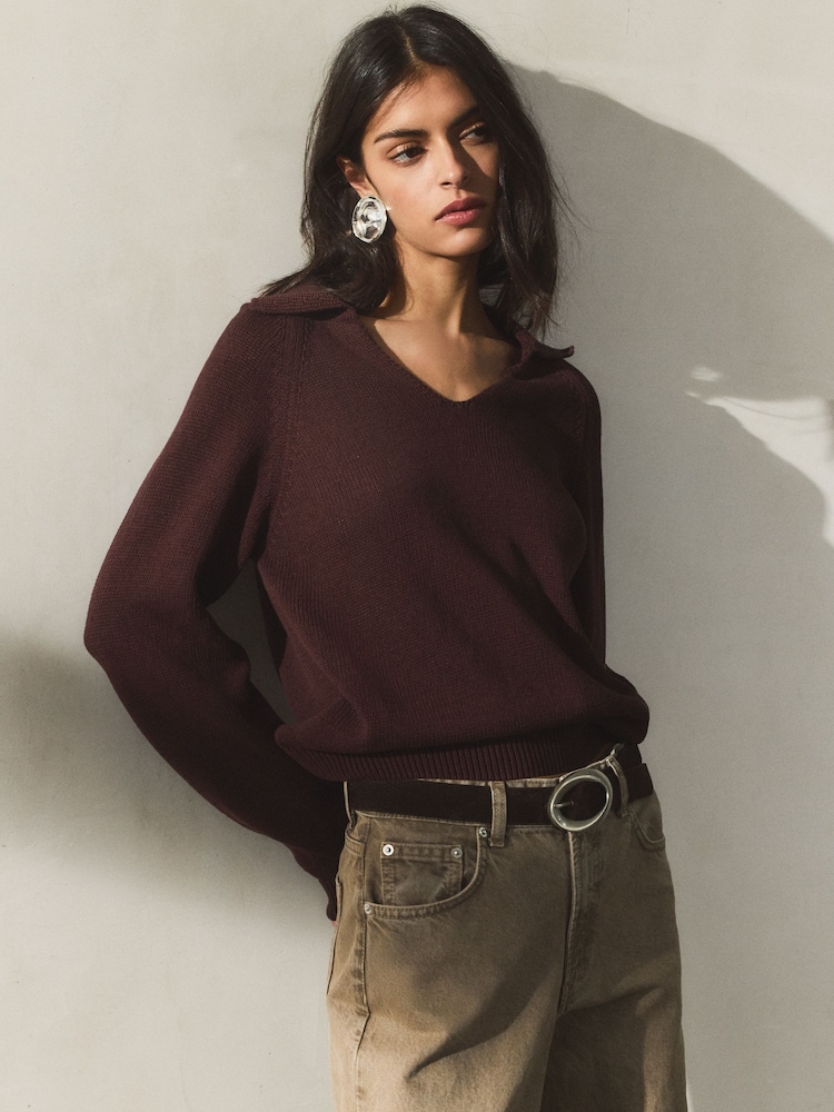 BHOEM Long Sleeve Knit Brown Polo Shirt - Image 1 of 4