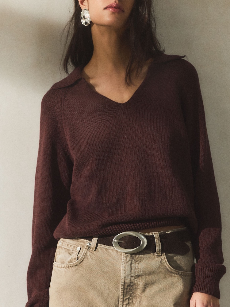BHOEM Long Sleeve Knit Brown Polo Shirt - Image 2 of 4