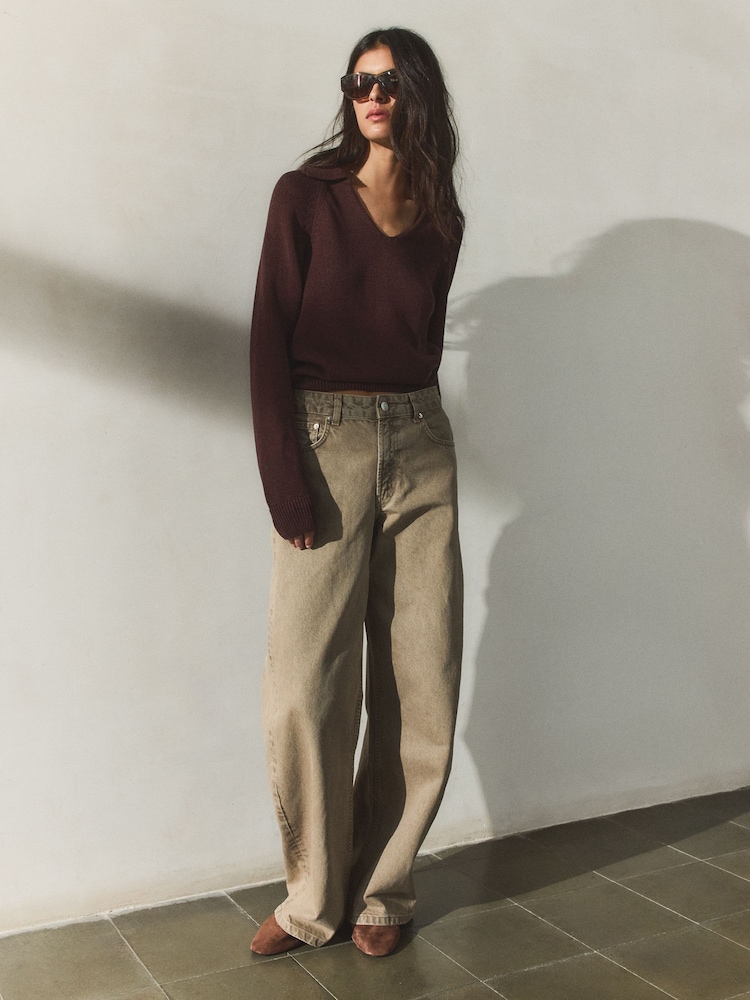 BHOEM Long Sleeve Knit Brown Polo Shirt - Image 4 of 4