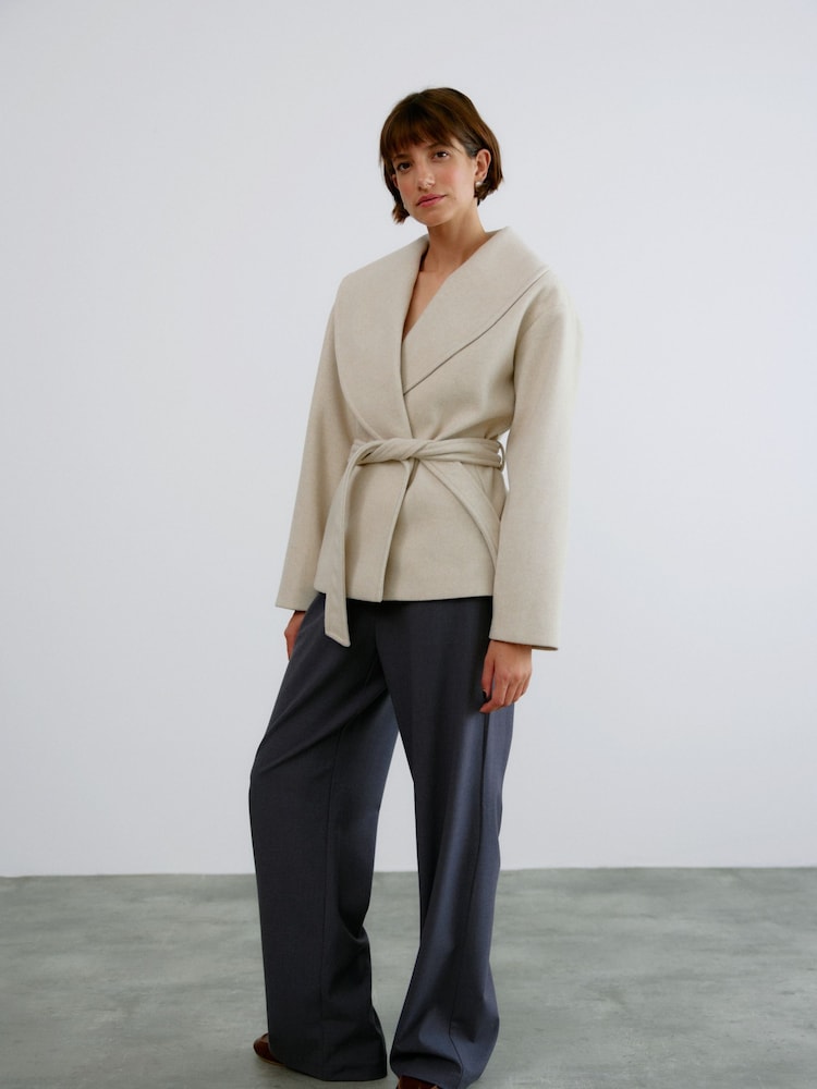 VERO MODA Cream Shawl Neck Wrap Front Short Jacket - Image 1 of 7 VERO MODA Cream Shawl Neck Wrap Front Short Jacket - Image 1 of 7