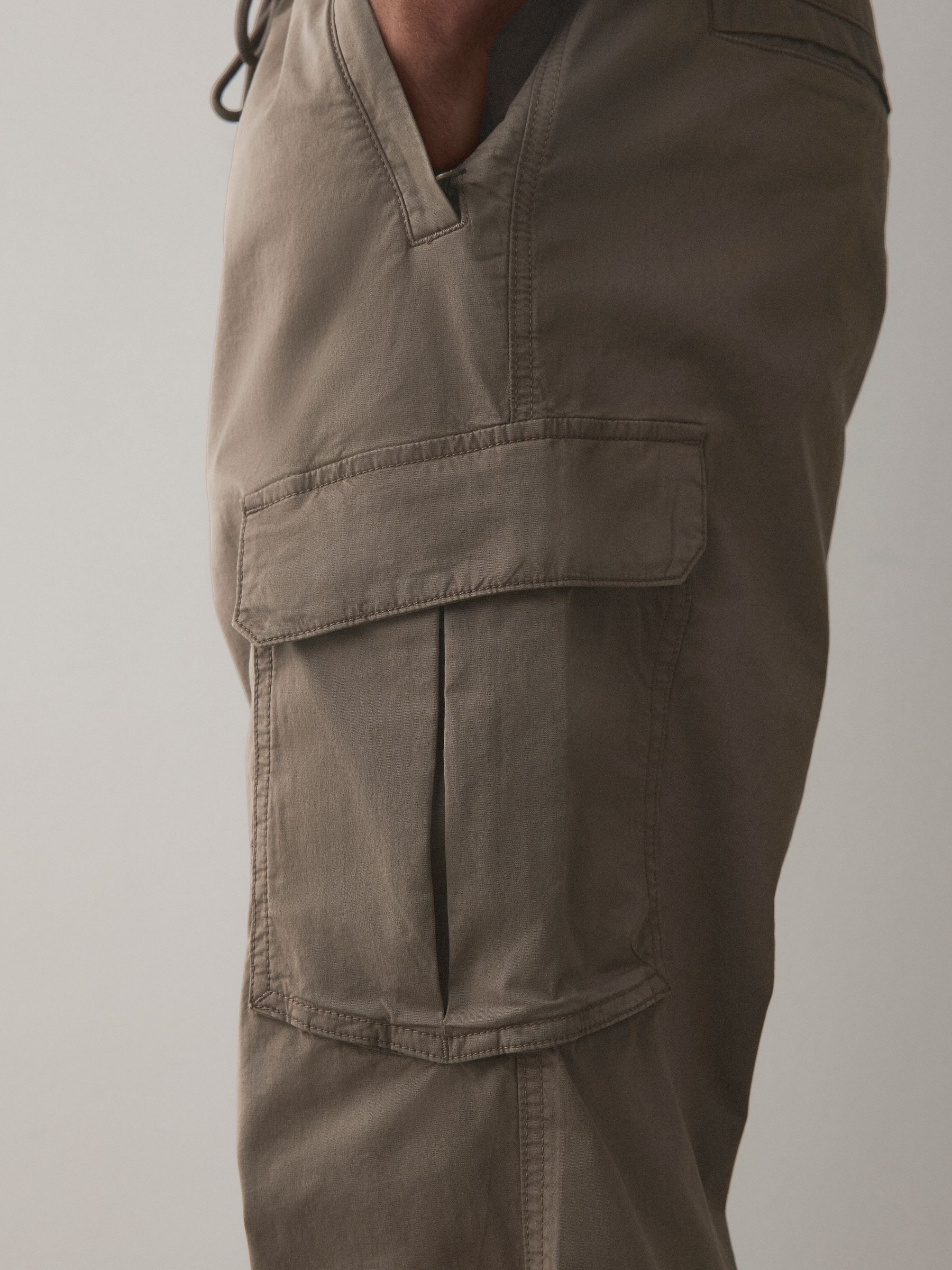 Buy Mushroom Brown Regular Tapered Fit Cotton Stretch Cargo