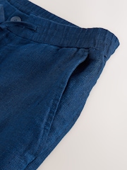 Indigo Blue Relaxed Fit Signature 100% Linen Textured Trousers With Elasticated Waist - Image 10 of 10