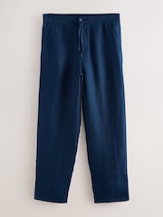 Indigo Blue Relaxed Fit Signature 100% Linen Textured Trousers With Elasticated Waist - Image 7 of 10