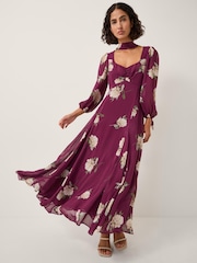 Monsoon Red Amber Floral Print Midi Dress & Scarf - Image 3 of 6