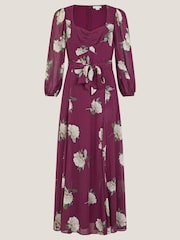 Monsoon Red Amber Floral Print Midi Dress & Scarf - Image 6 of 6