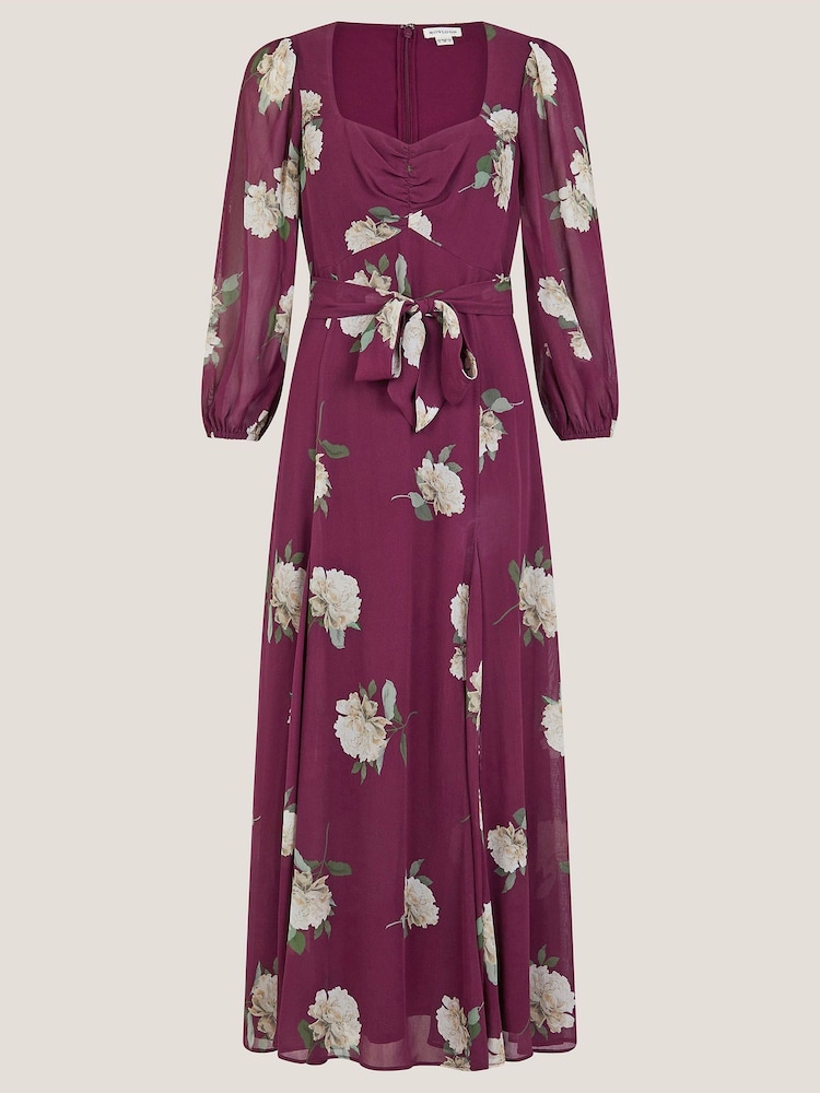Monsoon Red Amber Floral Print Midi Dress & Scarf - Image 6 of 6