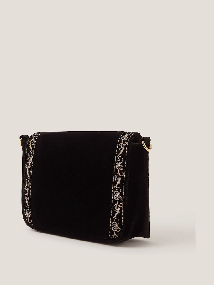 Monsoon Black Lily Floral Embroidered Shoulder Bag - Image 2 of 3 Monsoon Black Lily Floral Embroidered Shoulder Bag - Image 2 of 3