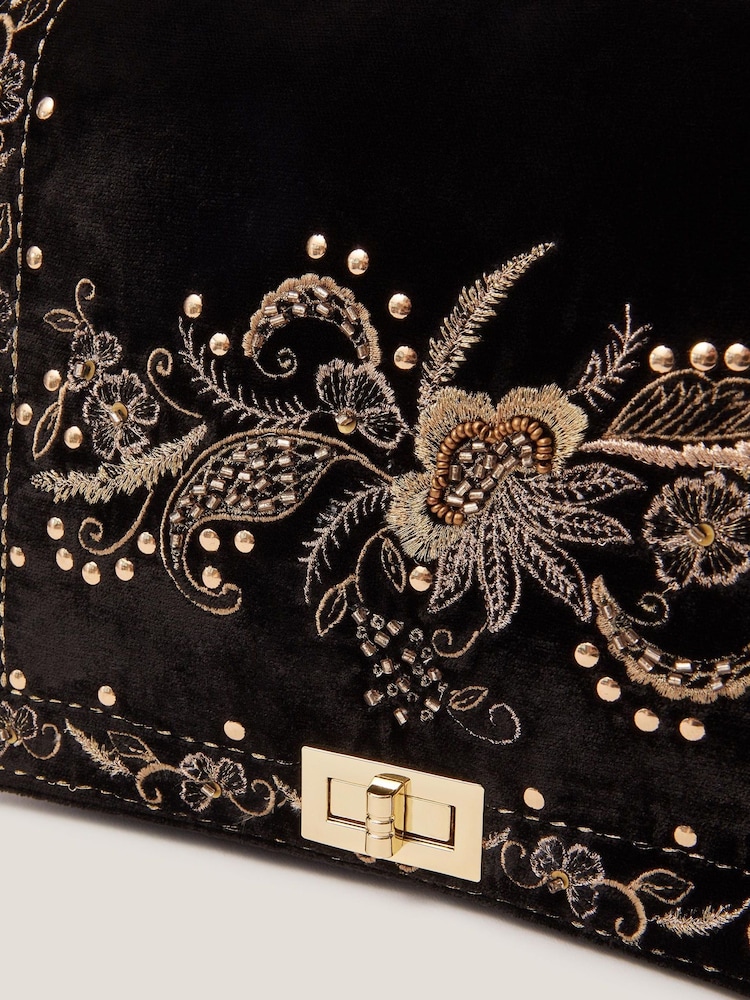 Monsoon Black Lily Floral Embroidered Shoulder Bag - Image 3 of 3 Monsoon Black Lily Floral Embroidered Shoulder Bag - Image 3 of 3