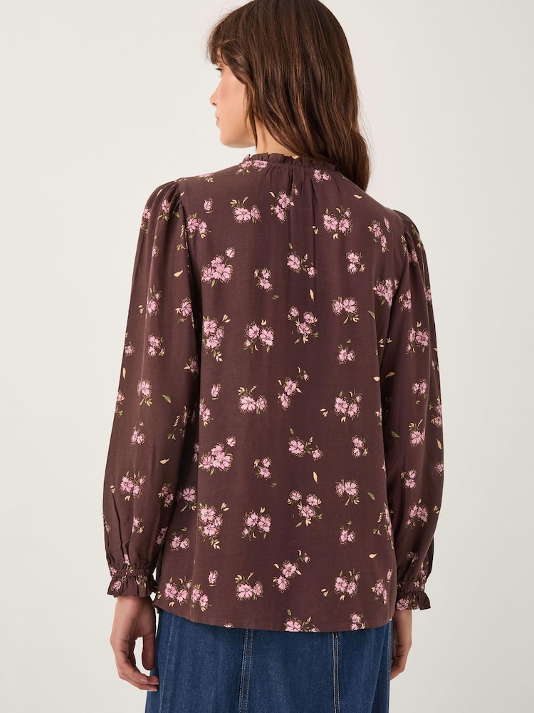 Monsoon Brown Hanya Floral Print Ruffle Blouse - Image 2 of 4 Monsoon Brown Hanya Floral Print Ruffle Blouse - Image 2 of 4