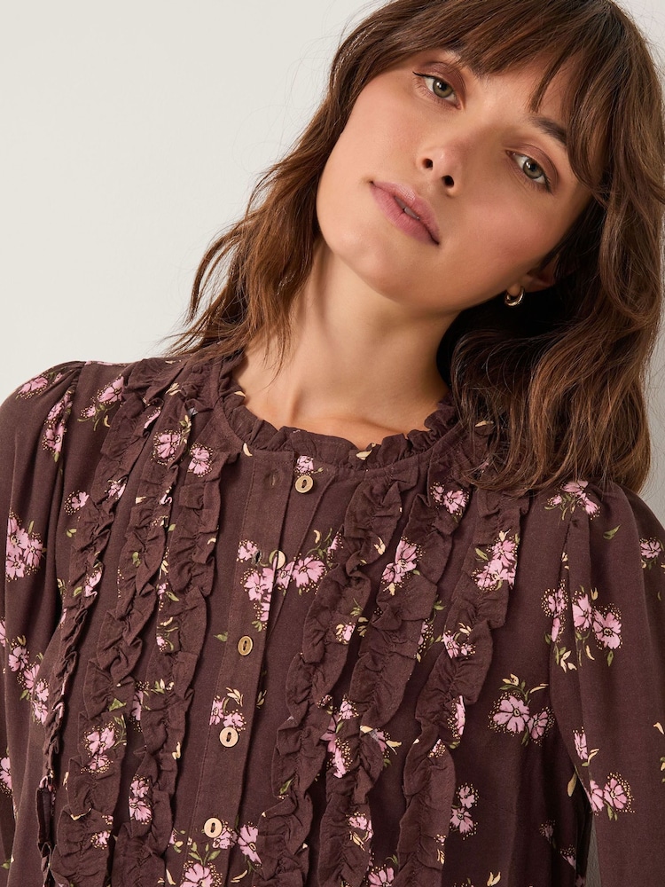 Monsoon Brown Hanya Floral Print Ruffle Blouse - Image 4 of 4 Monsoon Brown Hanya Floral Print Ruffle Blouse - Image 4 of 4