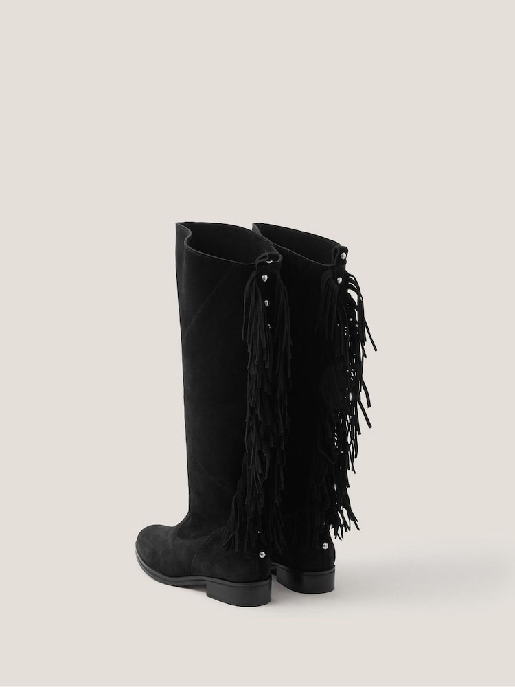 Monsoon Black Flo Fringe Suede Knee High Boots - Image 2 of 3