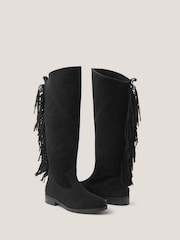 Monsoon Black Flo Fringe Suede Knee High Boots - Image 3 of 3