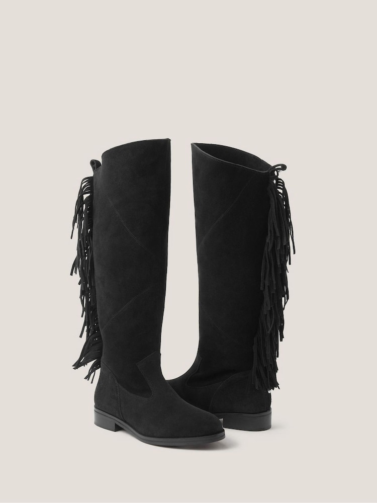 Monsoon Black Flo Fringe Suede Knee High Boots - Image 3 of 3 Monsoon Black Flo Fringe Suede Knee High Boots - Image 3 of 3