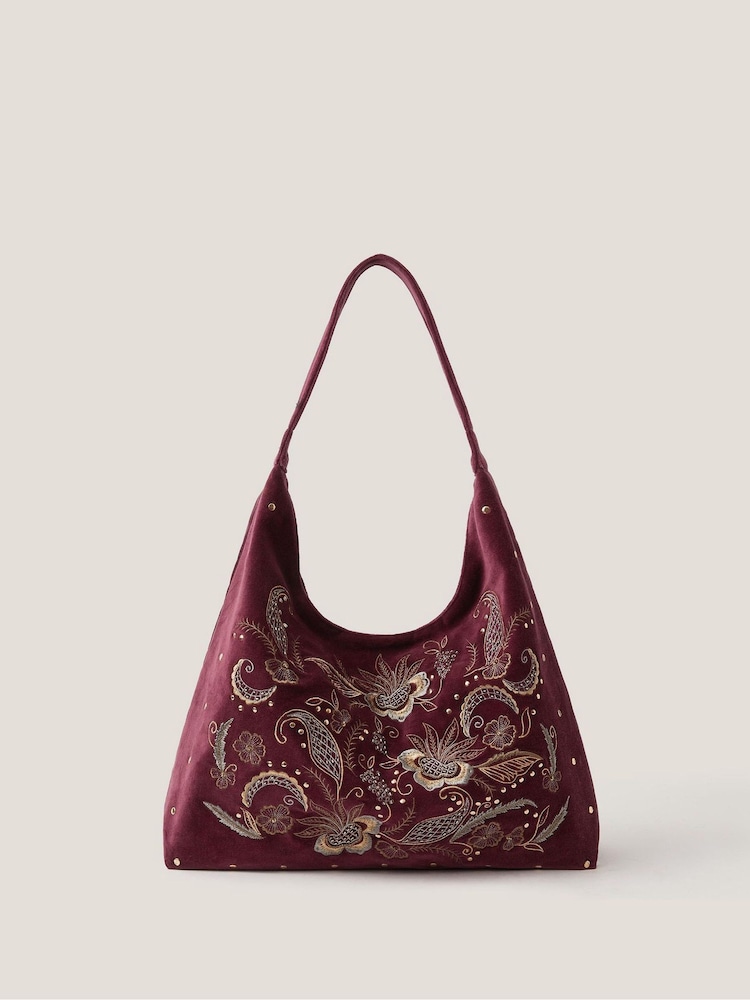 Monsoon Red Lily Embroidered Slouch Shoulder Bag - Image 1 of 3 Monsoon Red Lily Embroidered Slouch Shoulder Bag - Image 1 of 3