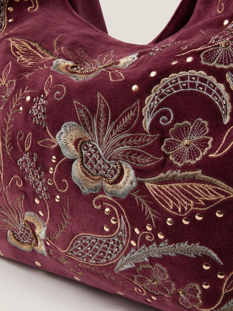 Monsoon Red Lily Embroidered Slouch Shoulder Bag - Image 3 of 3 Monsoon Red Lily Embroidered Slouch Shoulder Bag - Image 3 of 3