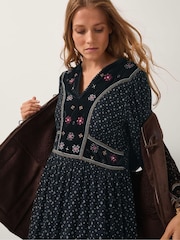 Monsoon Black Zoie Embroidered Print Midi Dress - Image 3 of 4