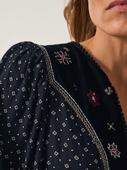 Monsoon Black Zoie Embroidered Print Midi Dress - Image 4 of 4