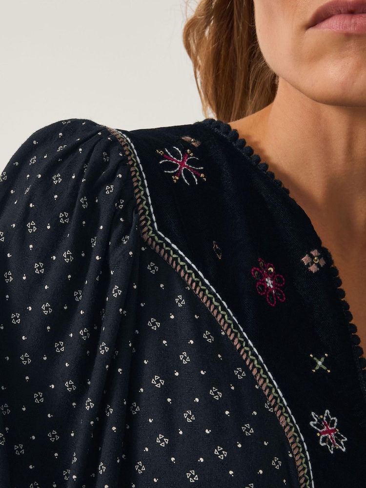 Monsoon Black Zoie Embroidered Print Midi Dress - Image 4 of 4 Monsoon Black Zoie Embroidered Print Midi Dress - Image 4 of 4